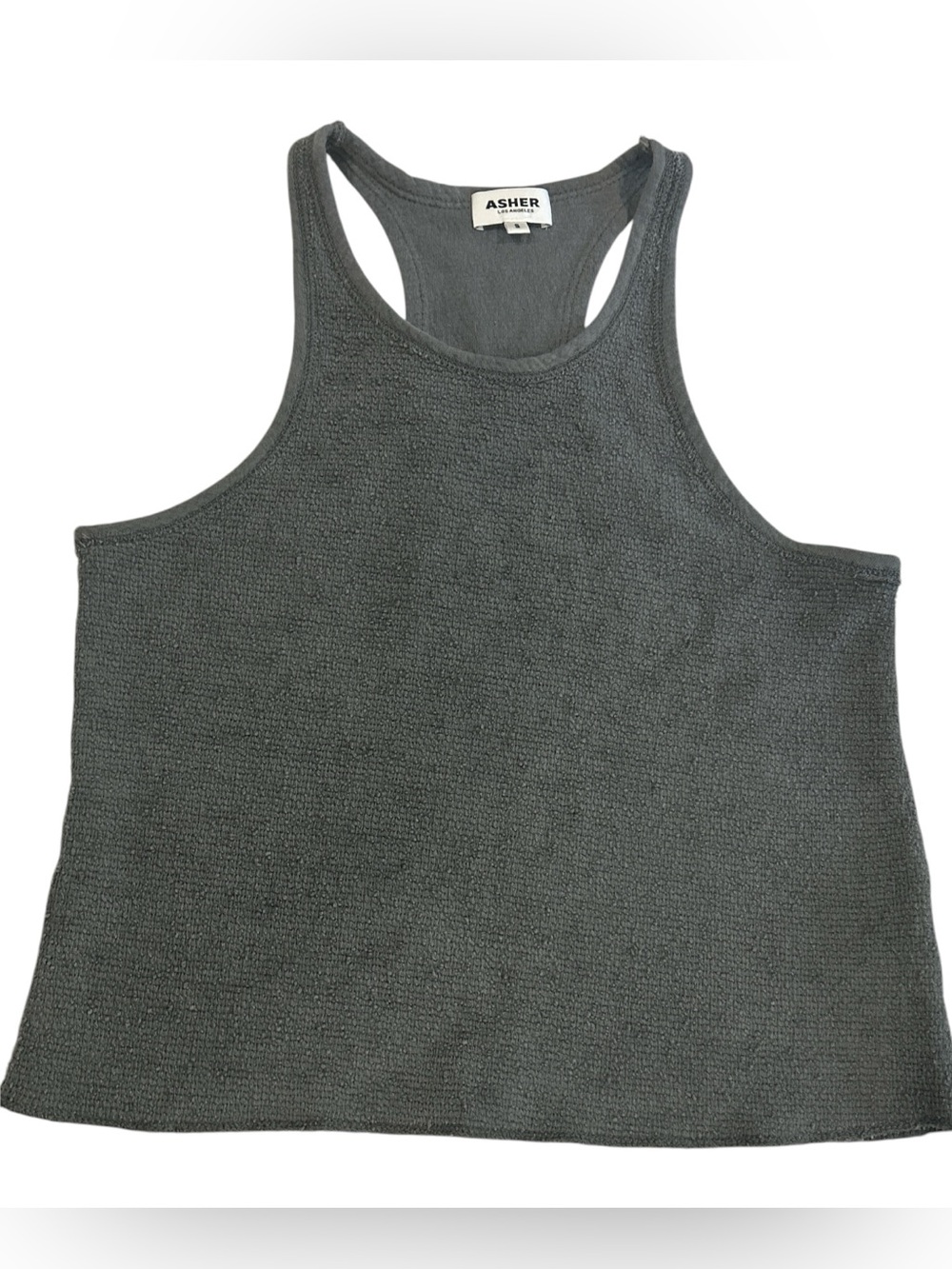 ASHER Los Angeles Textured Racerback Tank Top in Charcoal Gray Made in USA - S
